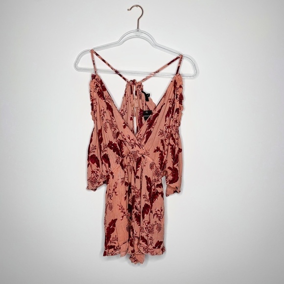 Topshop Pink Floral Playsuit Romper Ruffle Trim - Picture 2 of 7